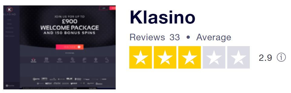 Klasino's TrustPilot score
