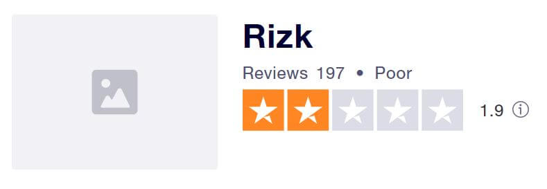 Rizk's TrustPilot score