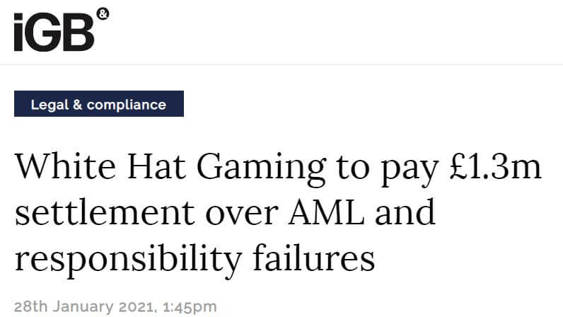 White Hat Gaming's fine in 2021