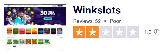 Wink Slots Casino's TrustPilot score