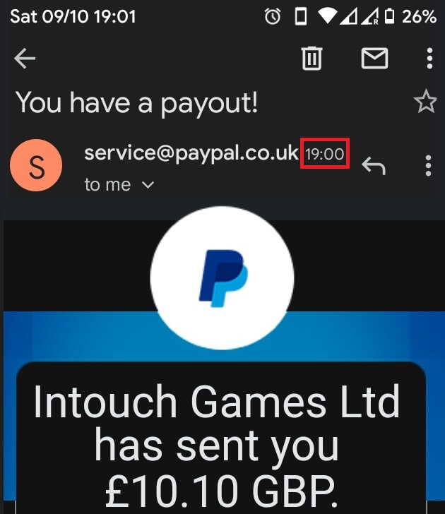 Confirmation of PayPal payout at Dr Slot