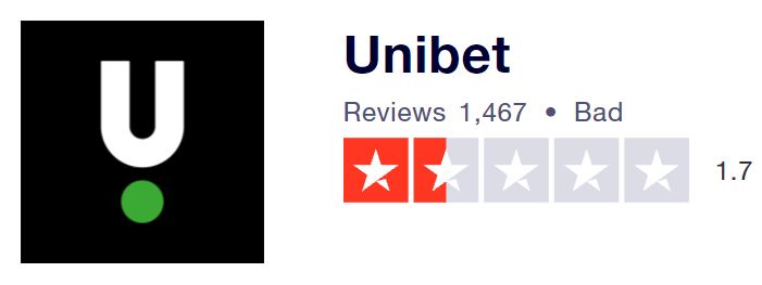 Unibet Casino's TrustPilot score