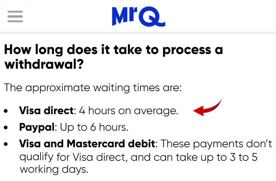 MrQ confirmed as a Visa Direct Casino