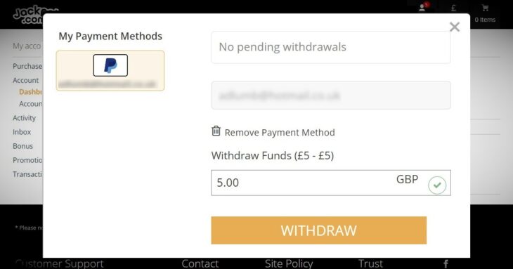 Withdrawing with PayPal at Jackpot.com