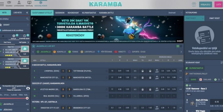 Karamba Casinolta voi lunastaa talletusbonuksena 10€ ilmaisvedon