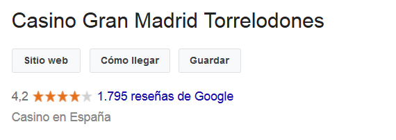 Reseñas en Google del Casino Gran Madrid