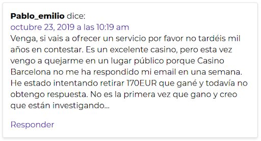 Opinión negativa de un cliente de Casino Barcelona