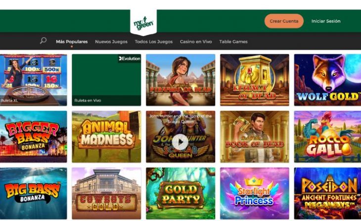 Juegos disponibles en el casino mr green