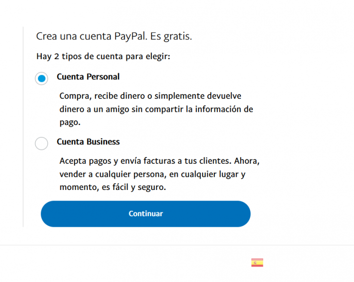Crear cuenta de PayPal