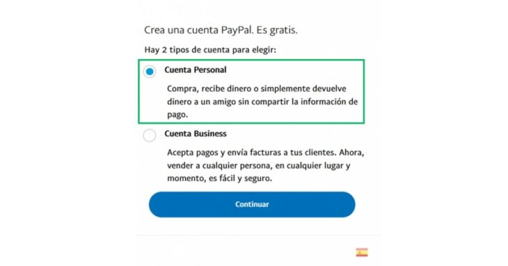Informaciones relativas a la creación de una cuenta PayPal