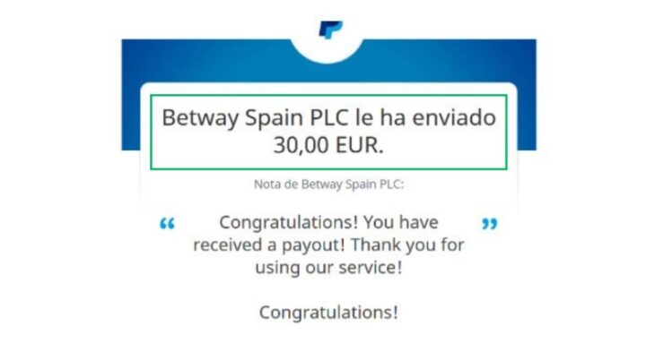 Ejemplo de un retiro enviado por un casino PayPal España