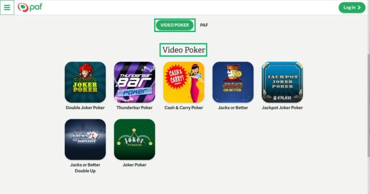 Diferentes poker disponibles en video en el casino PayPal Paf