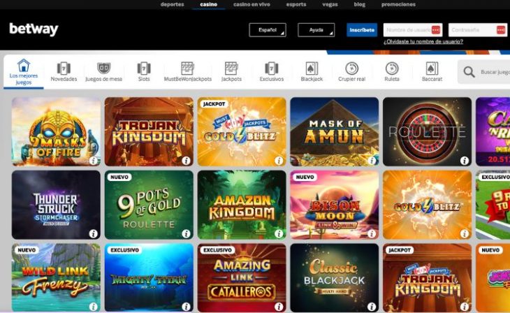 Juegos de casino en línea Betway, vemos como se ve el sitio web